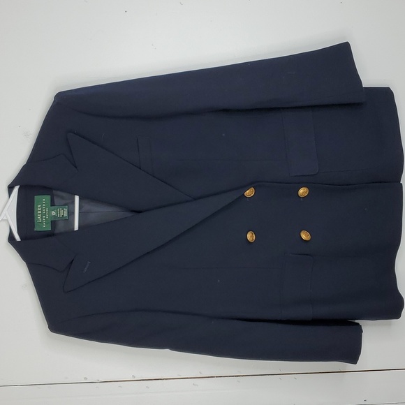 Lauren Ralph Lauren Jackets & Blazers - Lauren Ralph Lauren Blazer Worsted Wool Double Breasted Navy Gold WOmens 10P